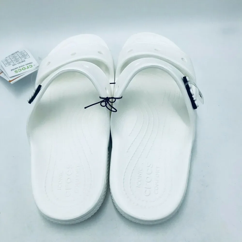 Crocs Men's 11 Classic Sandals Slip On White w/ Jibbitz Charm NWT